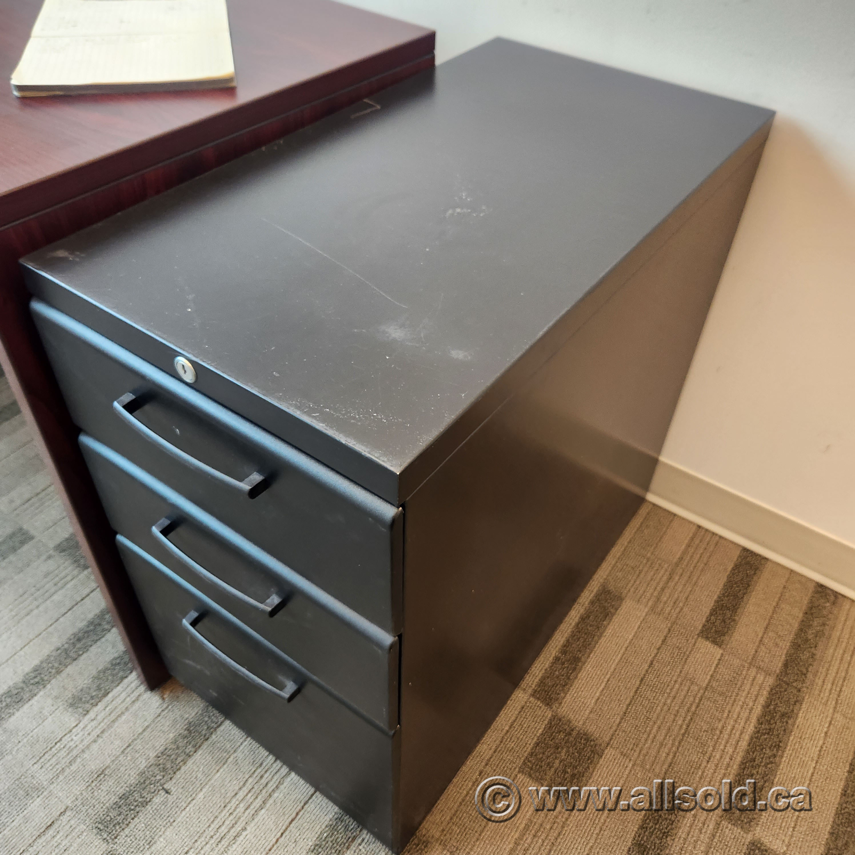 Teknion Black 3 Drawer Under Desk Pedestal File Locking